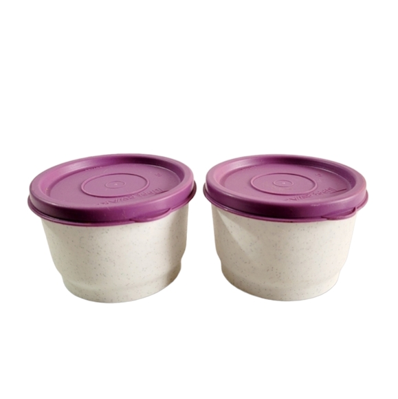 Tupperware 4oz Set of 2 Snack Cups Speckled Gray With Purple Lids New - Picture 2 of 4